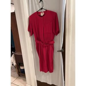 ambria vintage pink 100% silk midi dress size 8p Secretary Office Wedding